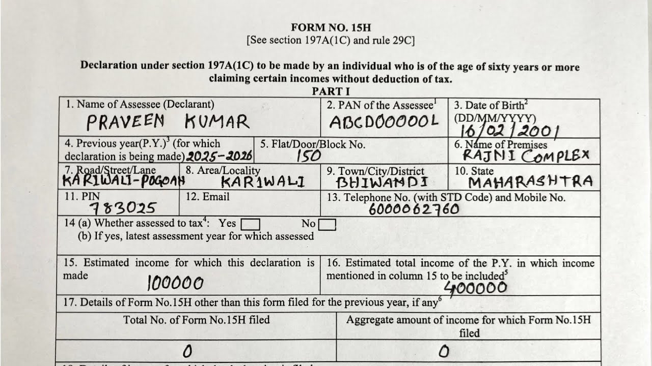 15H Form Fill UP 2025 | How to fill Form 15H?