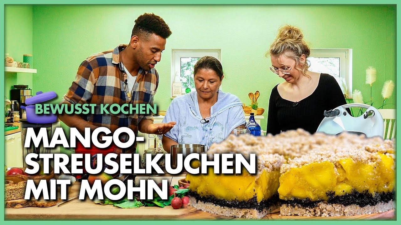 Veganer Mango Streuselkuchen mit Mohn in Rohkostqualität
