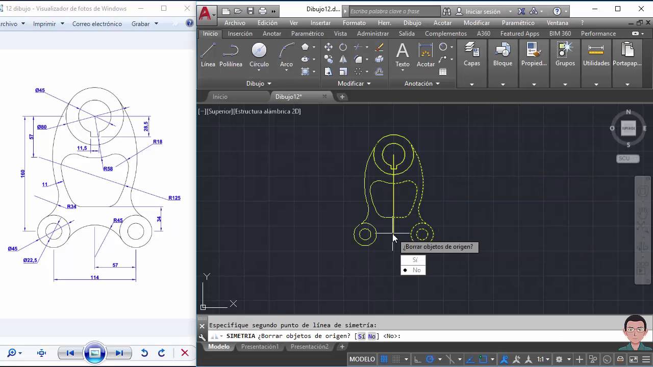 Dibujo 12 Pieza mecánica en autocad 2017