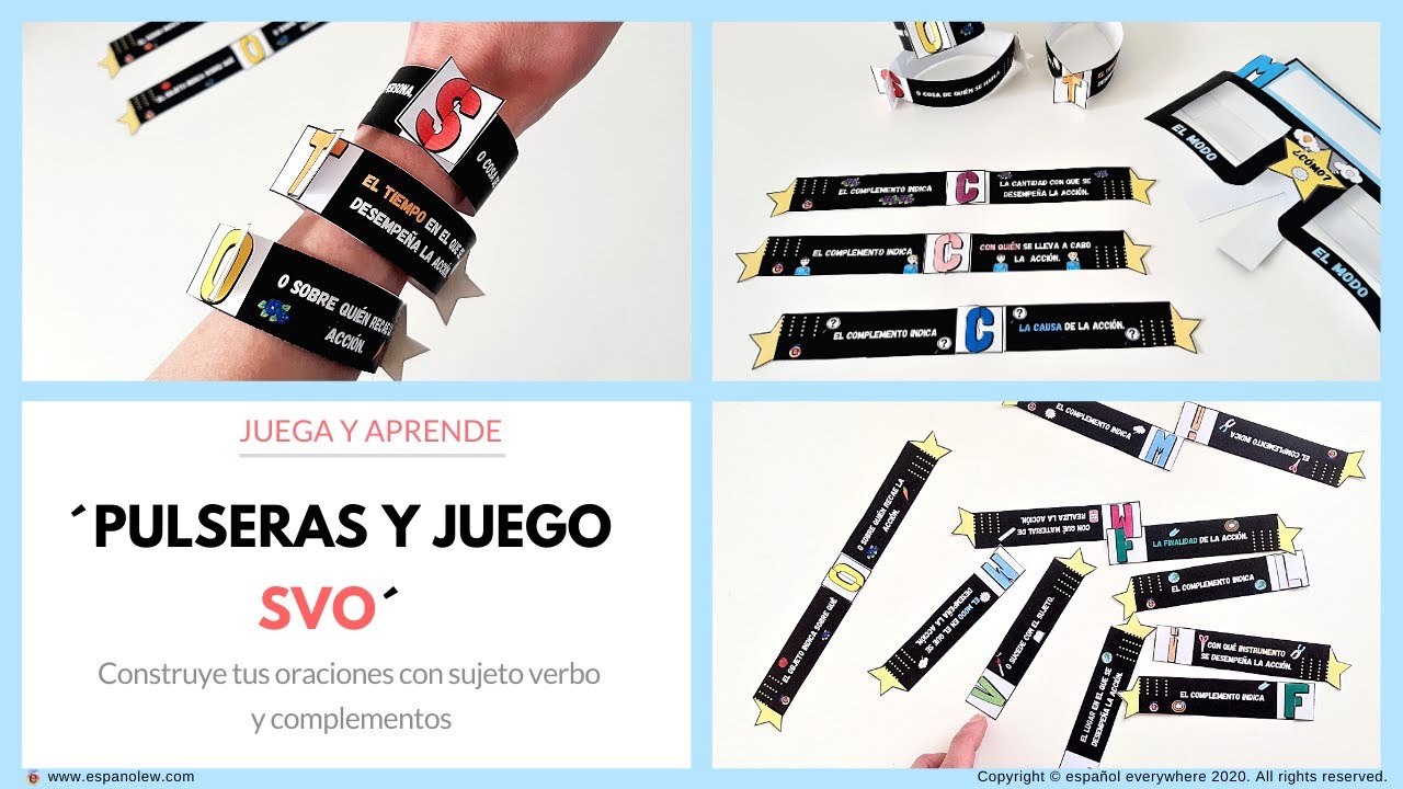 ´Pulseras SVO´- Manualidad sencilla para aprender las partes de la oración.