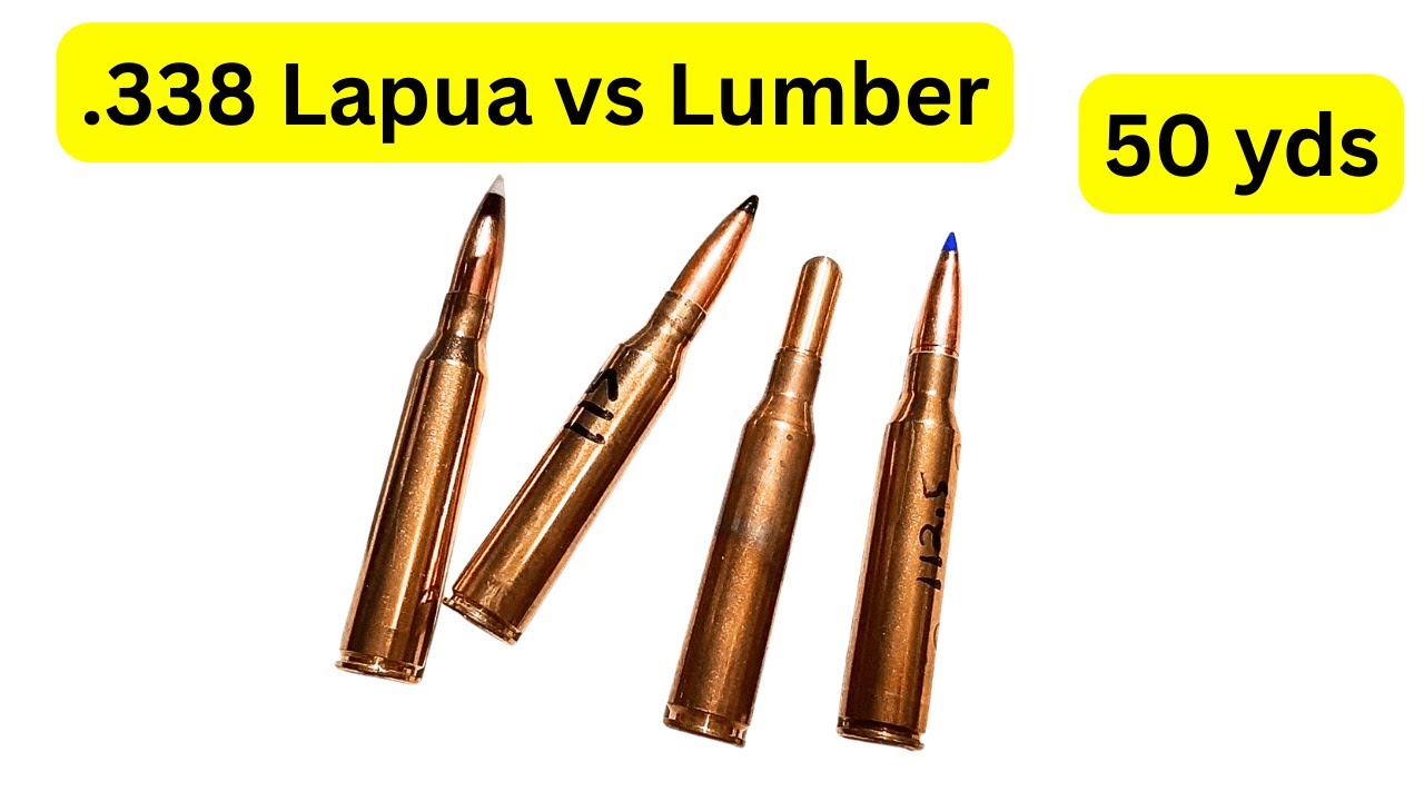 .338 Lapua vs Lumber at 50 yards - LRX, Accubond, Banded Solid, Tungsten Core