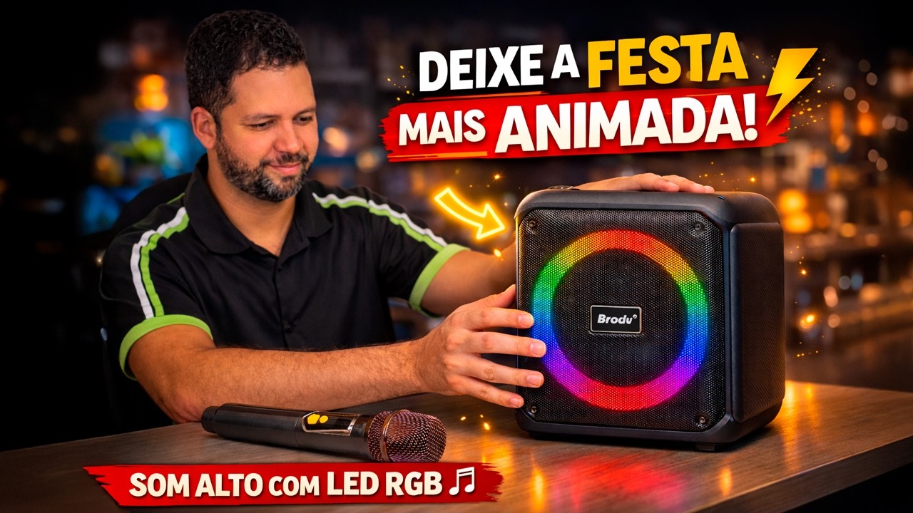 Caixa de Som iKaraoke Box Brodu BTS-1935 com Microfone Sem Fio Unboxing + Teste de Som.