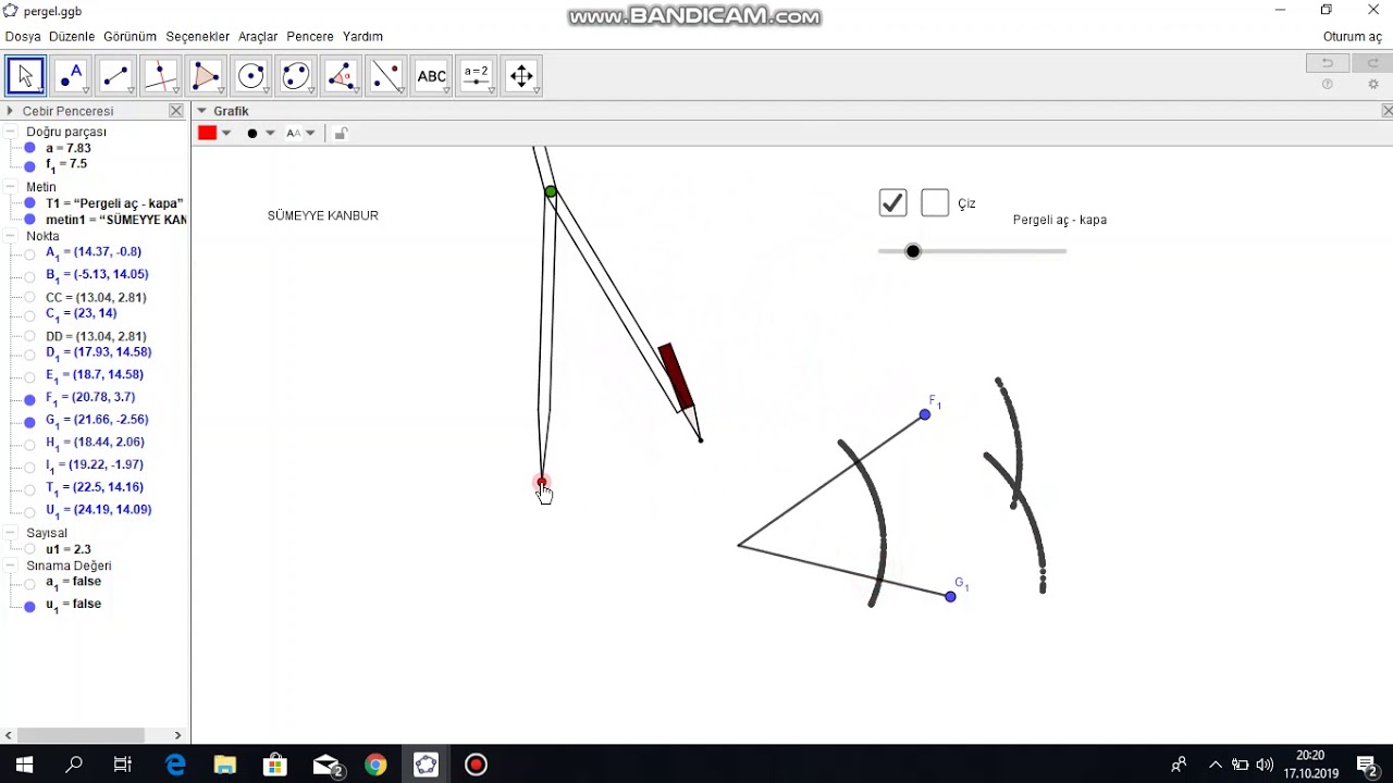 Geogebra'da Pergel Aracı Yardımıyla  Açıortay Doğrusu Çizme