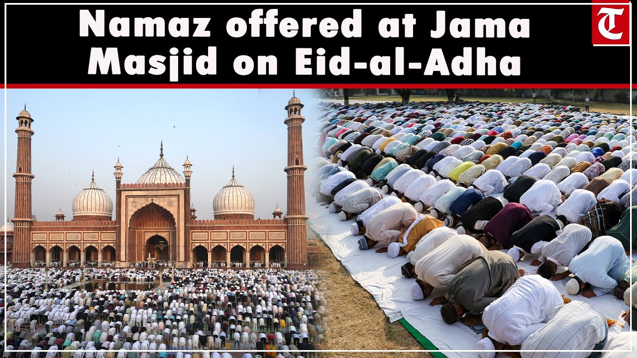Devotees in Delhi offers Namaz on occasion of Eid-al-Adha at Jama Masjid’s Parliament Street