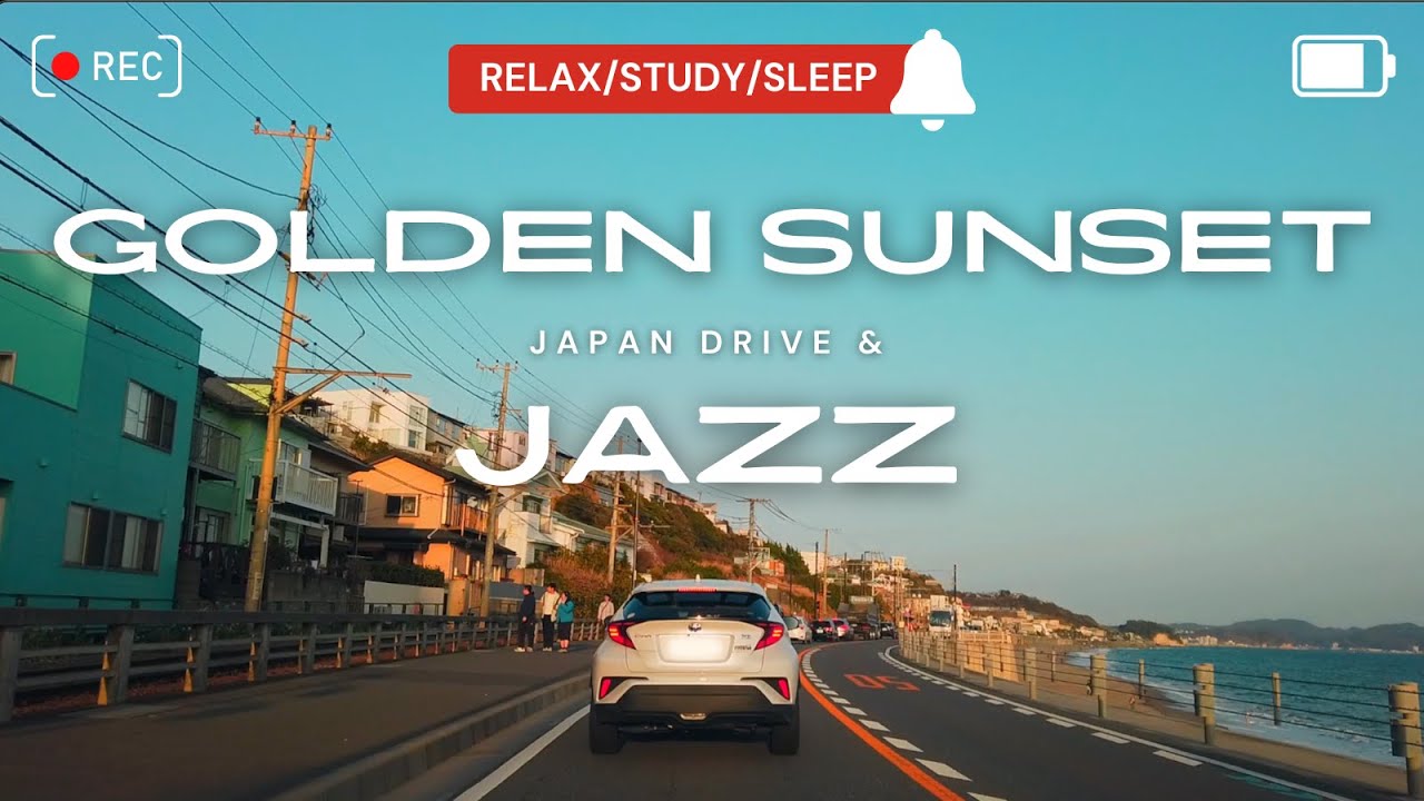 Driving in Japan | Golden Sunset with Smooth Jazz | Relax, Study, Work | Fujisawa → Kamakura