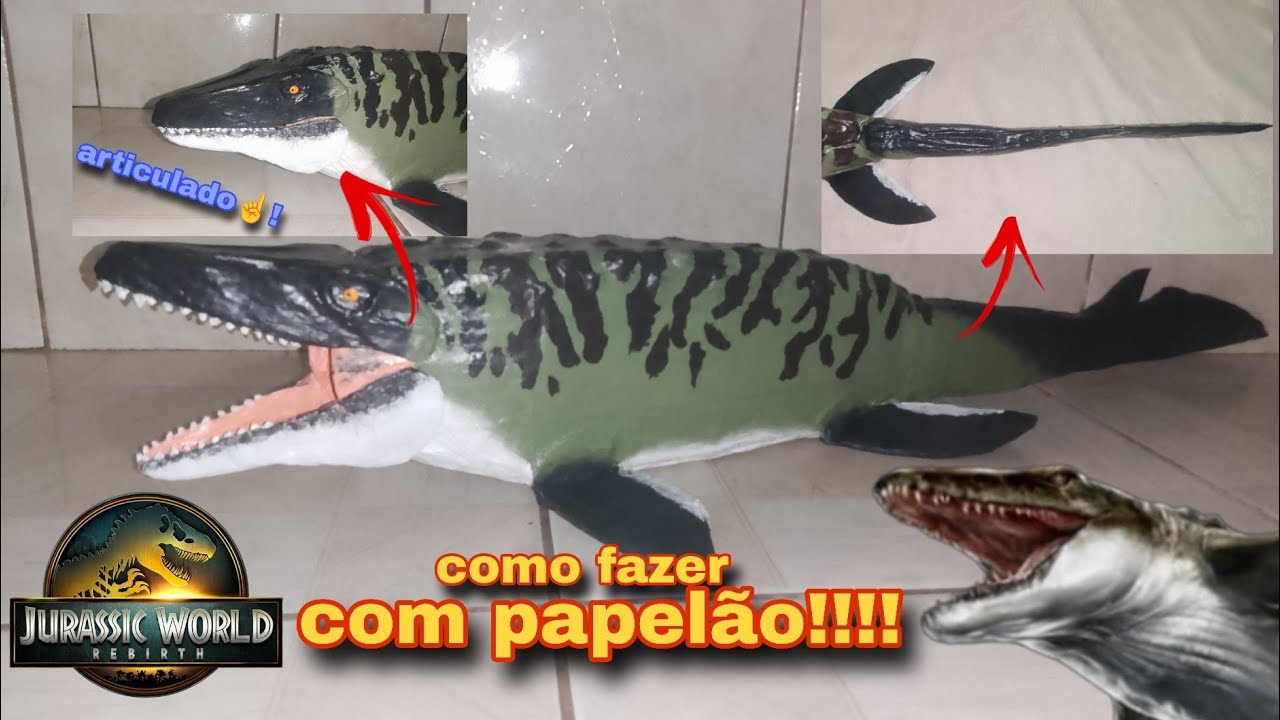 Como fazer o mossasauro de Jurassic world recomeço de papelão!! (Matériais na descrição!!!!)