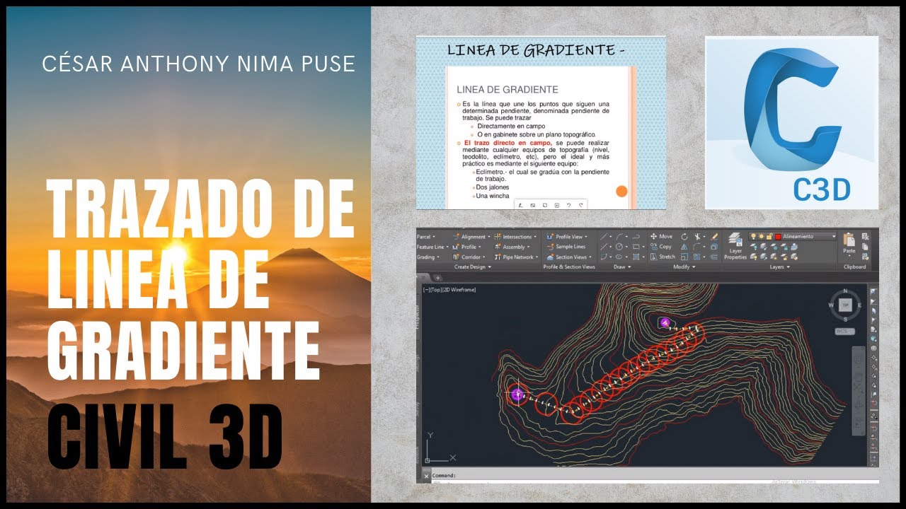 TRAZADO DE LINEA DE GRADIENTE CIVIL 3D TEORICO-PRACTICO