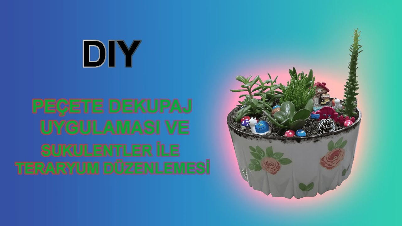 PEÇETE DEKUPAJ UYGULAMASI VE SUKULENTLER İLE TERARYUM DÜZENLEMESİ | DIY