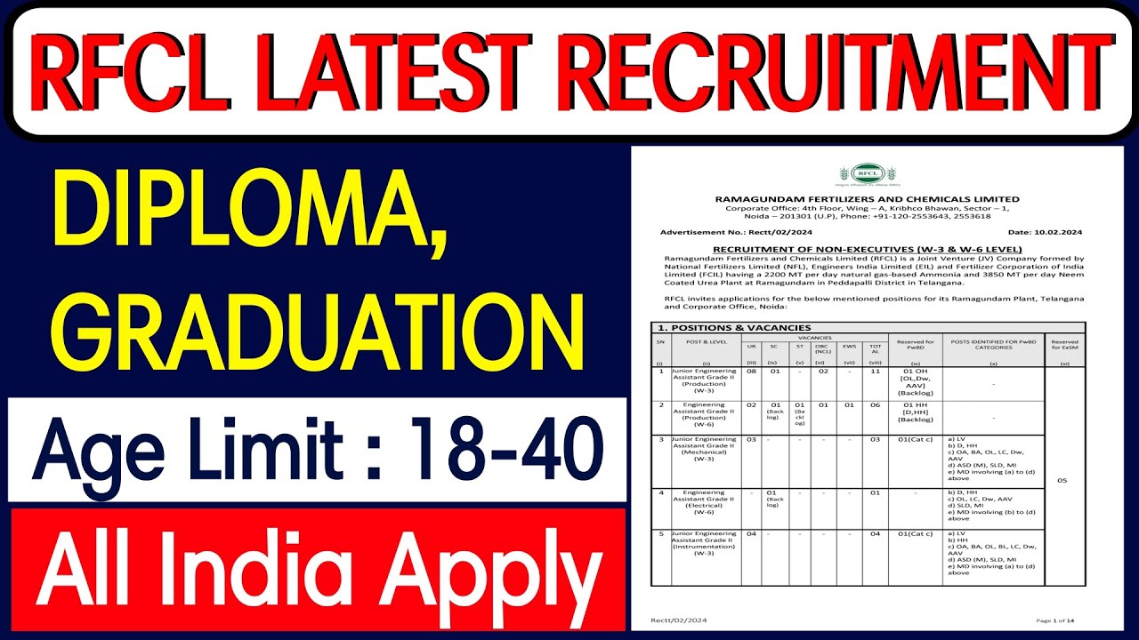 RFCL Recruitment 2024 | Latest Diploma Vacancy, All India Apply, Full Details #rfcl