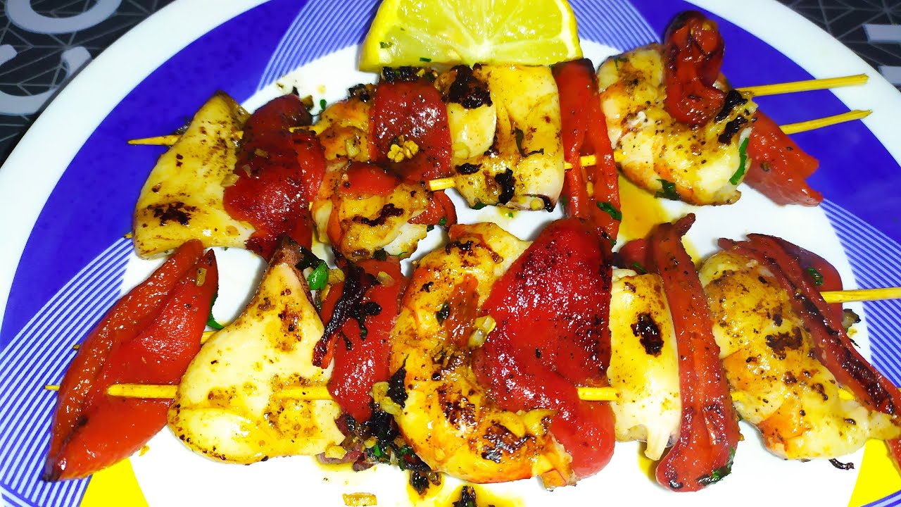 broncheta de calamares y langostinos