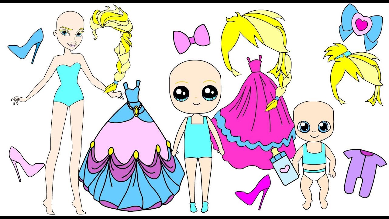 Paper doll Frozen Elsa Family with babies get dressed up- Paper Doll house