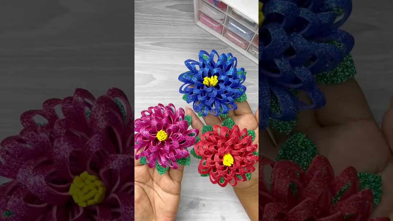 Flor de e.v.a r&aacute;pido e f&aacute;cil de fazer 😍