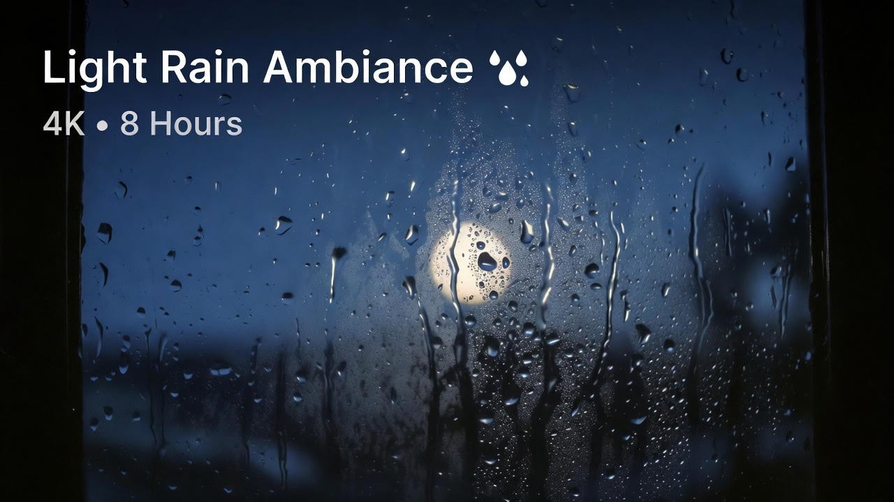 4K Light Rain on Window at Night 🌧️ Moonlit  Ambiance & Soothing Sounds for Sleep (8 Hours No Ads)