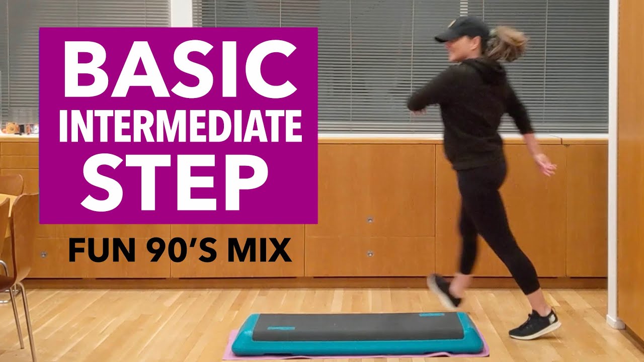 Basic - Intermediate Step Aerobics Home Workout #2 (38 MIN) - Fun 90's Mix!