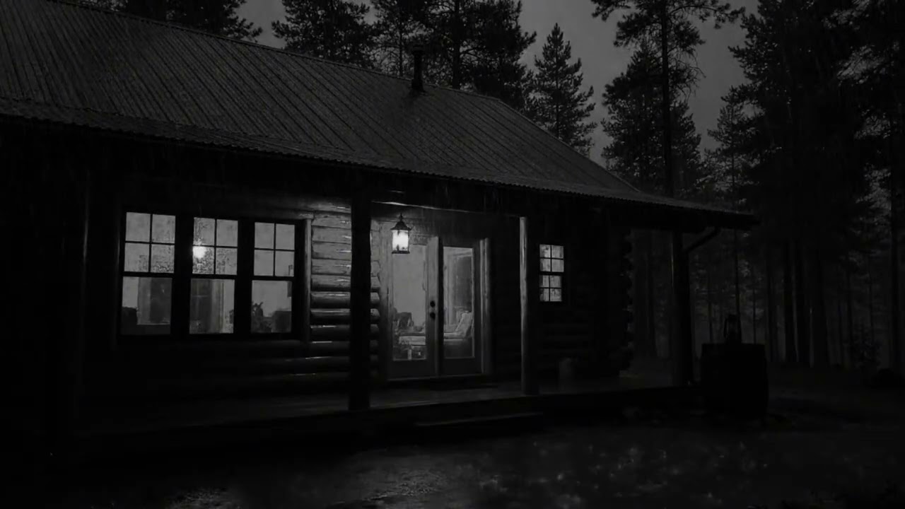 Dark Forest Cabin Thunderstorm with Heavy Rainfall for Deep Sleep