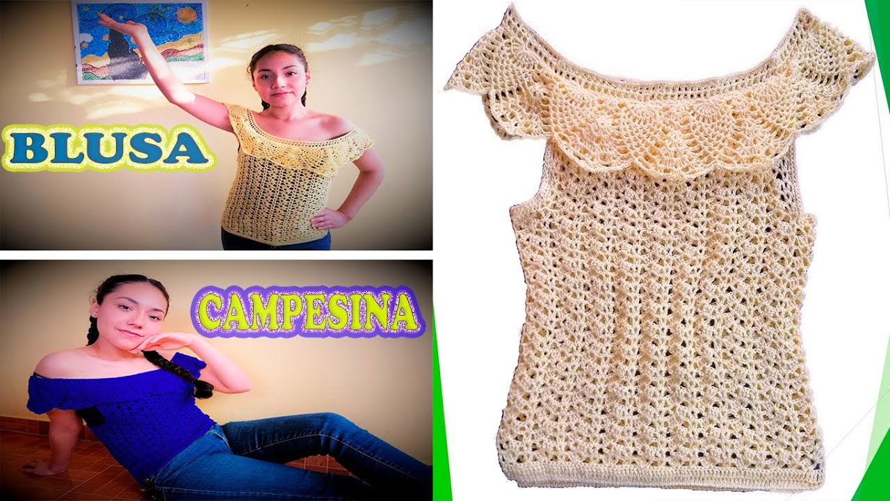 BLUSA CAMPESINA A CROCHET FÁCIL Y RÁPIDA.