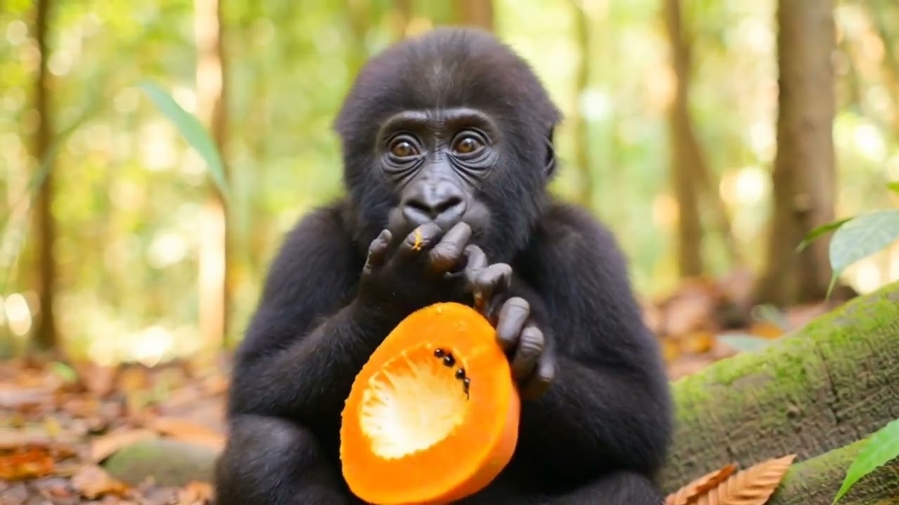 🍉(진짜 맛있다! 수박 먹는 아기 고릴라)