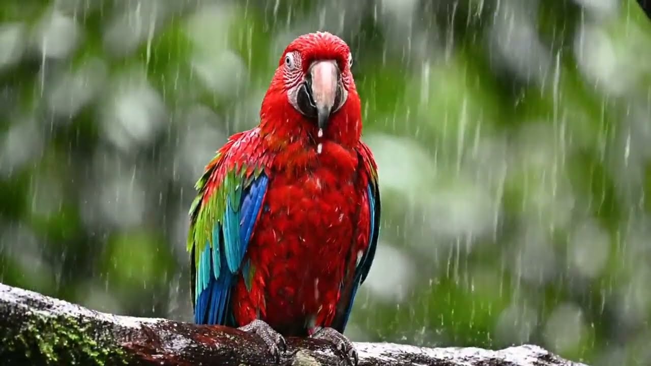 4K Winter Wonderland: Vibrant Birds in a Rainy Snow Forest with Pure High-Fidelity Audio