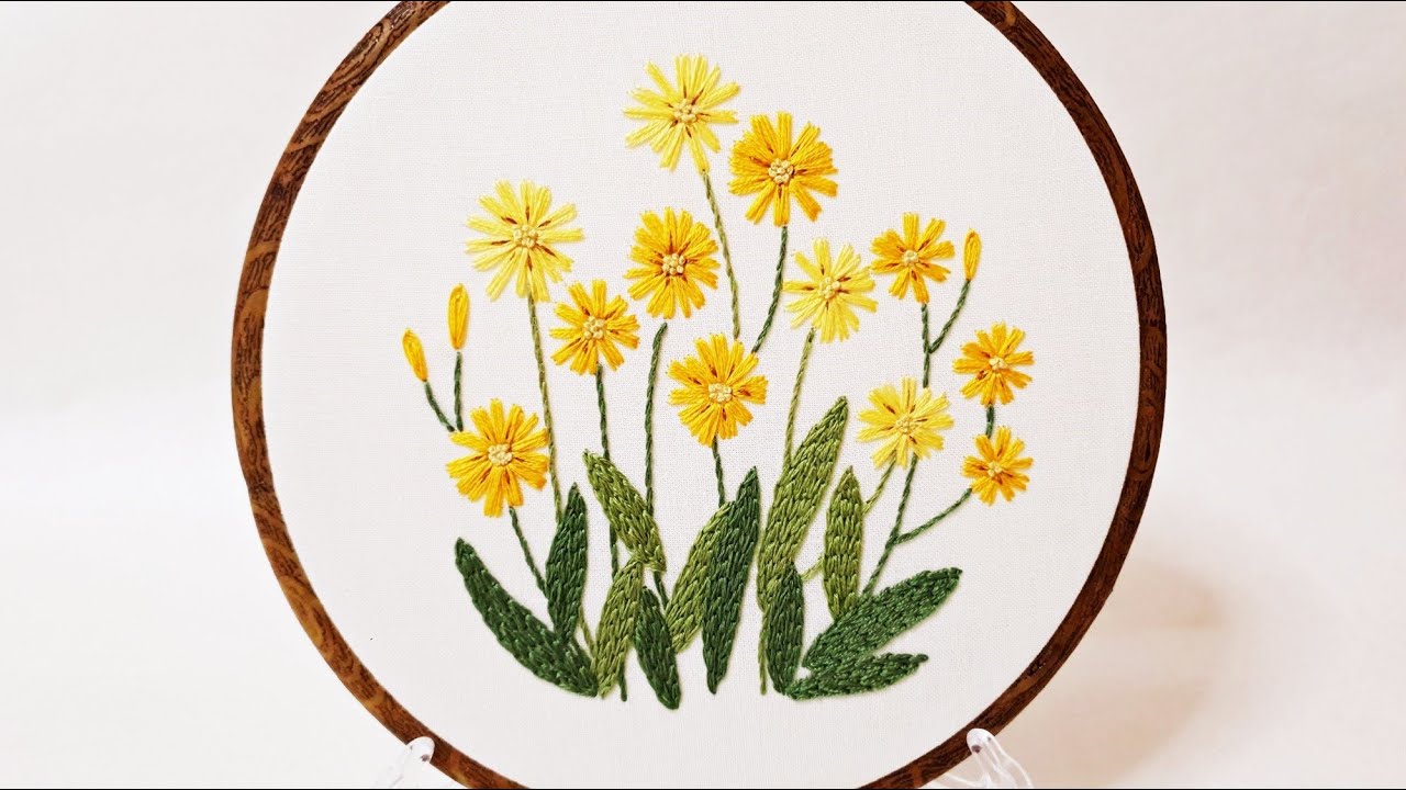 [프랑스자수] 벋음 씀바귀 자수 / 야생화자수 / flower embroidery