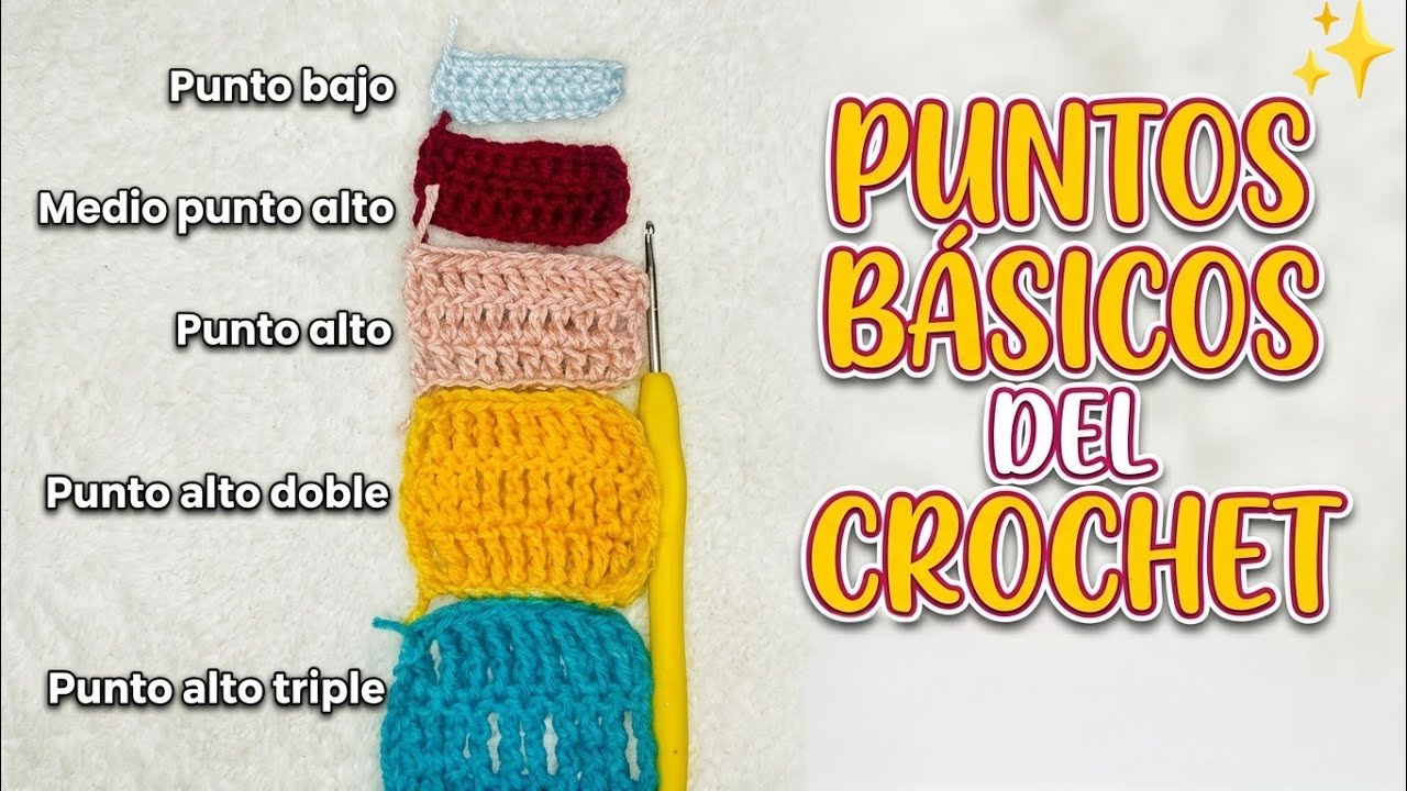 😱 Puntos básicos del crochet,SUPER facil y sencillo, aprende a tejerlos. #crochet #principiantes