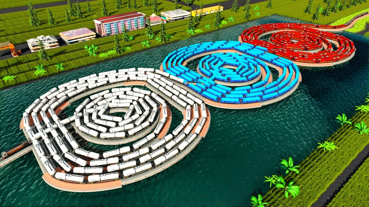 3 Unique Oval & Spiral Train Tracks🚦Extreme Floating Maze Tracks on Water🚇Trainz Simulator 2019
