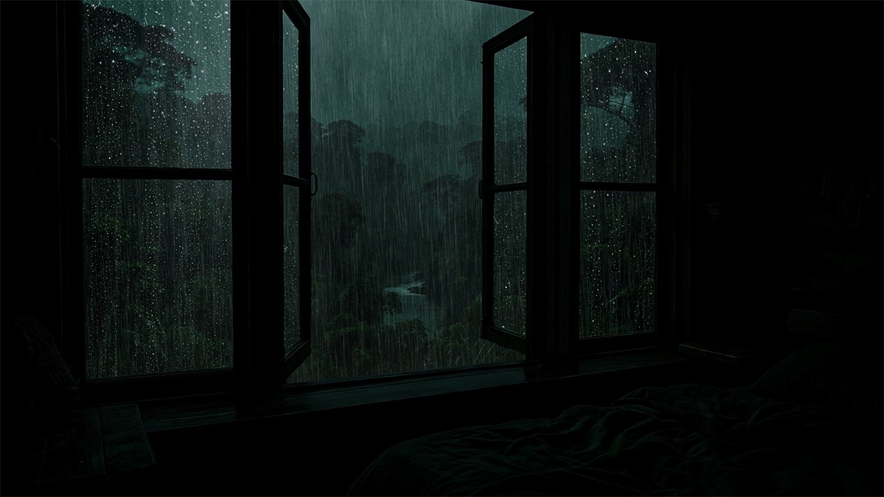 Midnight Forest Rain and Thunder Sounds Outside the Window | Dark, Cozy Sounds for Deep Sleep
