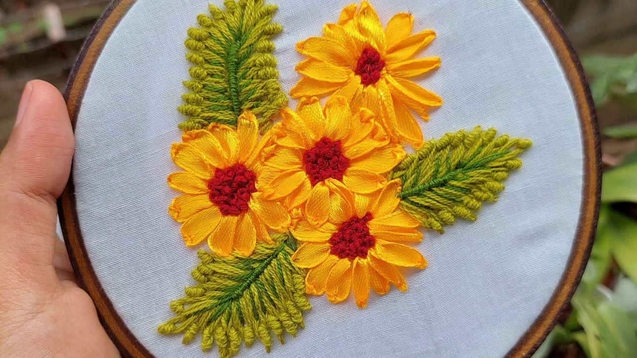 Beautiful Ribbon Hand Embroidery Flower Design Stitch Tutorial For Beginner