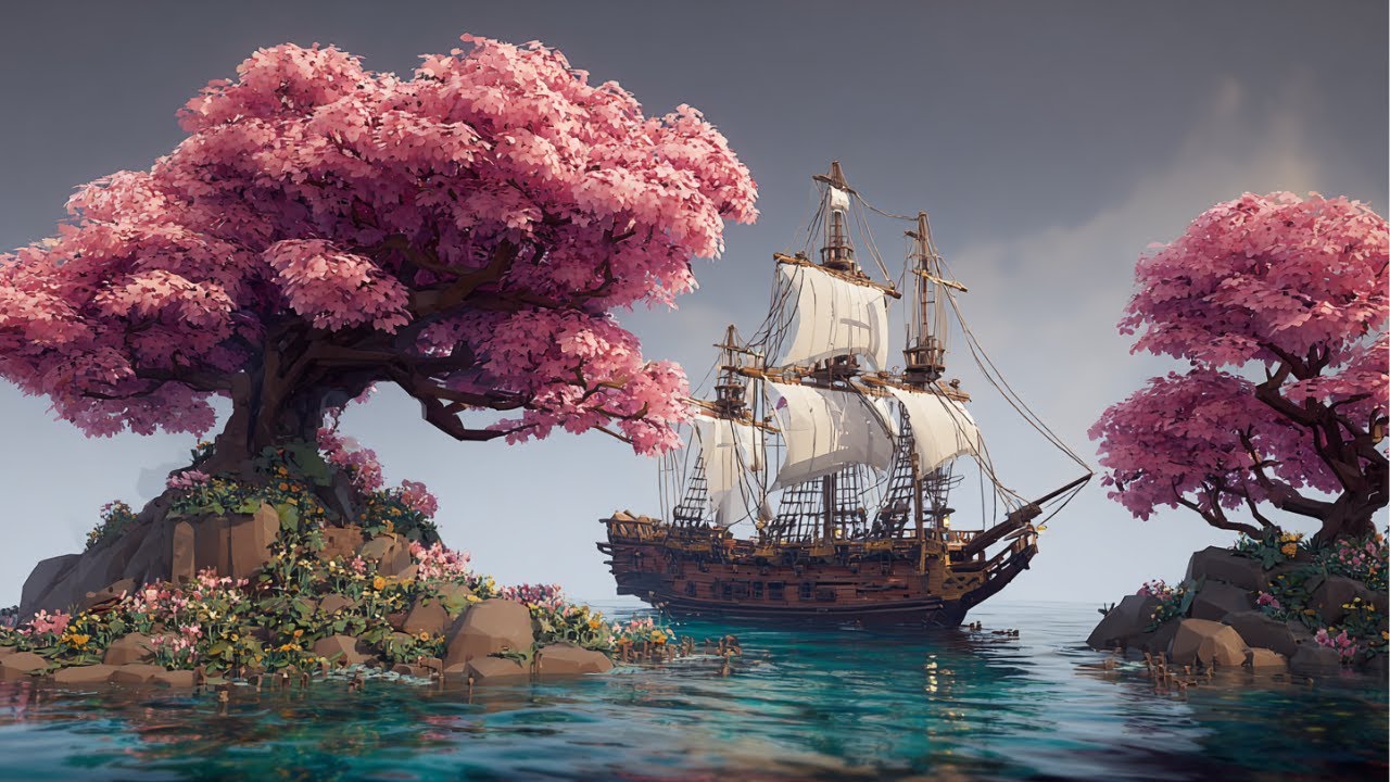 Cherry Blossom Harbor | Calm Fantasy Folk Ambience for Relaxation, Study & Worldbuilding