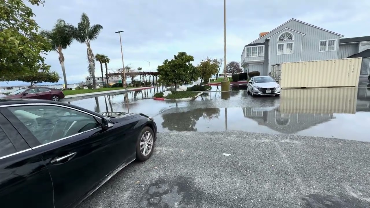 Port of Redwood City public fishing pier parking lot and grounds flooded by King Tides part 3