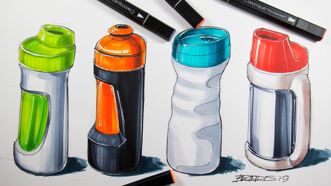 how to draw water bottles with spectrum noir markers