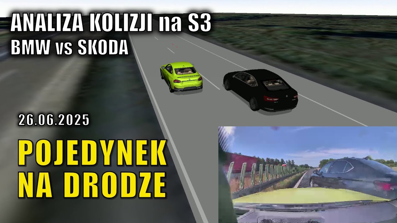Agresja drogowa zakończona kolizją pojazdów BMW i Skoda na drodze ekspresowej S3