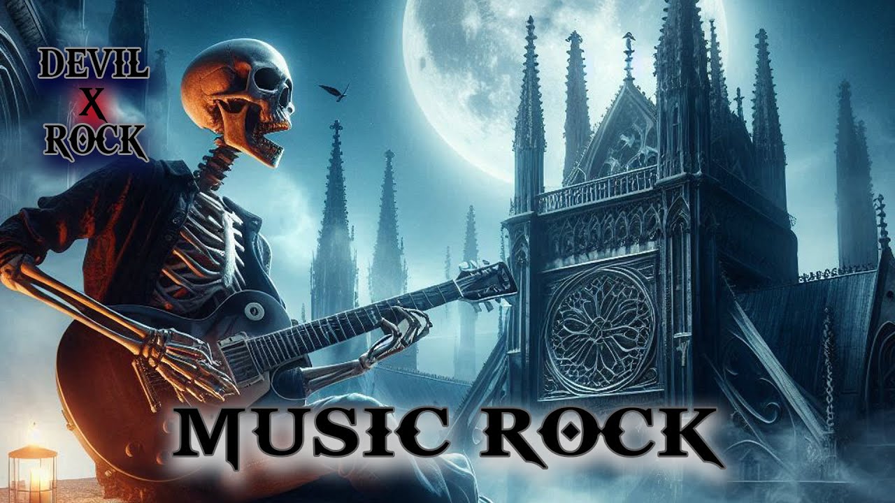 Gothic Skeleton Strums Dark Fantasy Guitar Riffs on Electric Guitar, Epic Instrumental Rock Journey