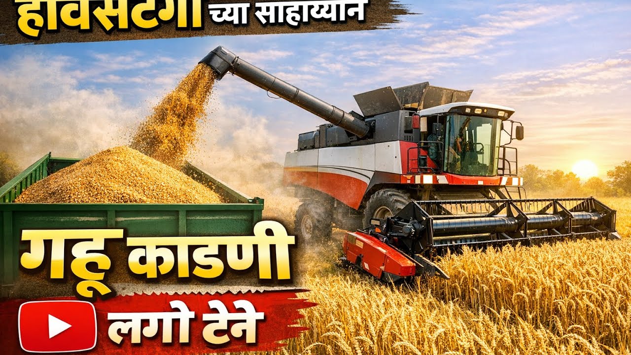 हार्वेस्टर  च्या साह्याने गहू काढणी 