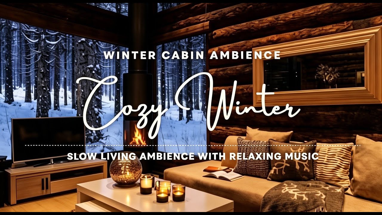 Winter Cabin Ambience ❄️ Snow & Crackling Fireplace for Relaxation #winterambience #slowliving