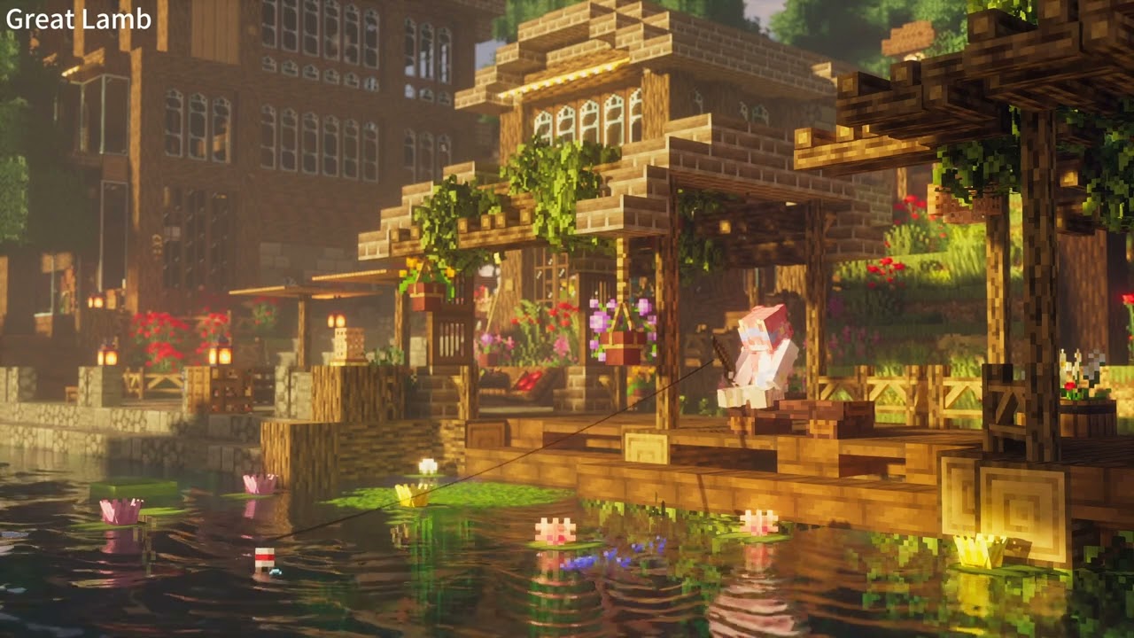 Minecraft Dockside Fishing &ndash; 2K Cinematic Wallpaper