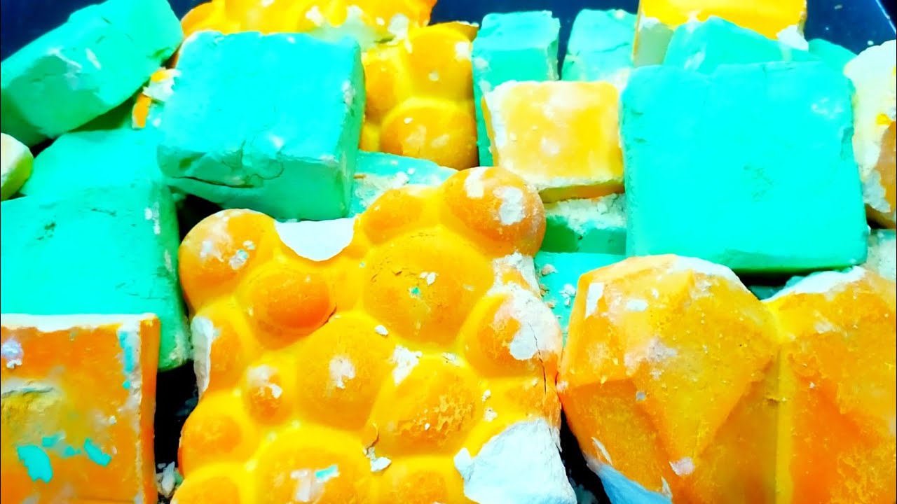 Soft and crunchy yellow and green gym chalk blocks ،oddly satisfying #asmr #relax