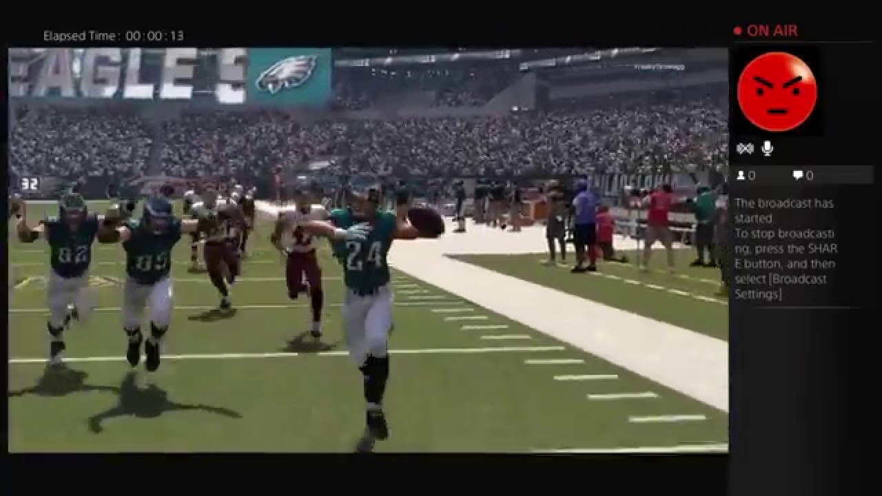 Eagles Vs Redskins Ryan Mathews 80 yd TD Run (JustMike_77's Live PS4 Broadcast )