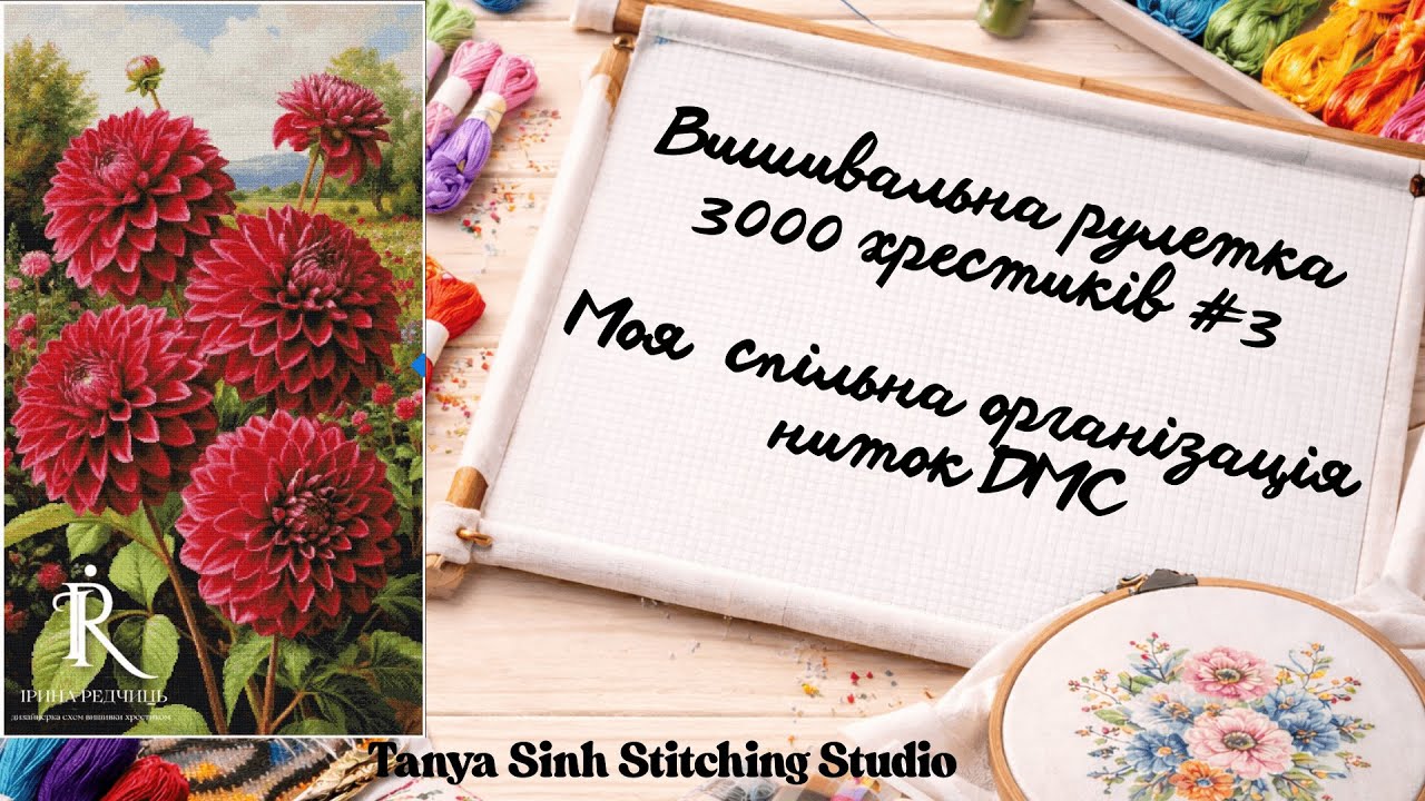 Вишивальна рулетка #3 | 3000 хрестиків | Жоржини | Моя організація ниток DMC | Багатоколірна вишивка