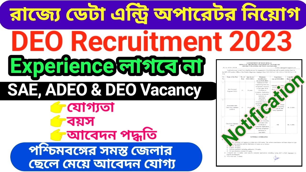 Data Entry Operator Recruitment 2023 For District Planning Section // DEO, ADEO & SAE Vacancy 2023