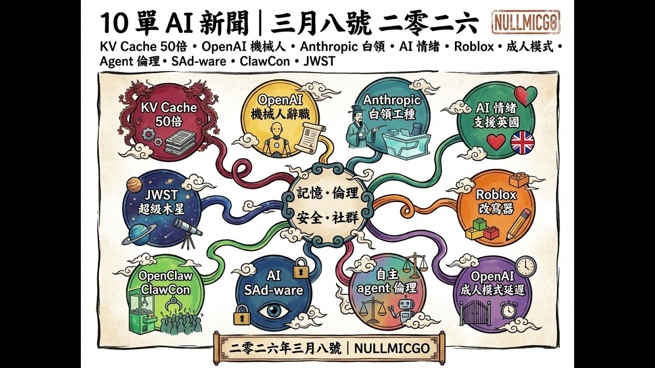 AI 新聞 | 二零二六年三月八號   (廣東話) 男聲— KV Cache 50倍 • OpenAI 機械人主管辭職 • Anthropic 白領工種 • AI 情緒支援