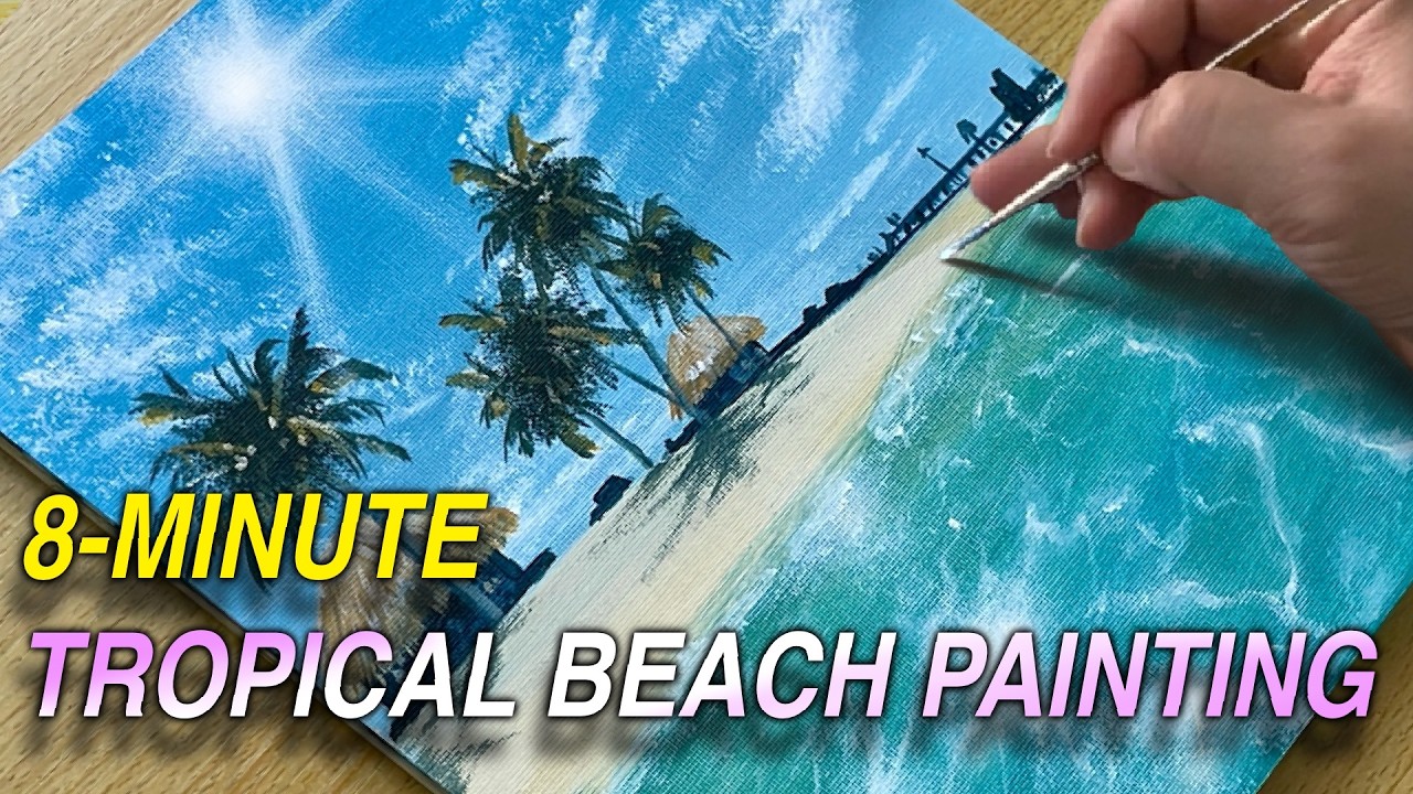 How to Paint a Tropical Beach in 8 Minutes / Acrylic Painting
