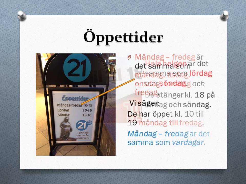 Sfi A/B: Öppettider - läsa och förstå
