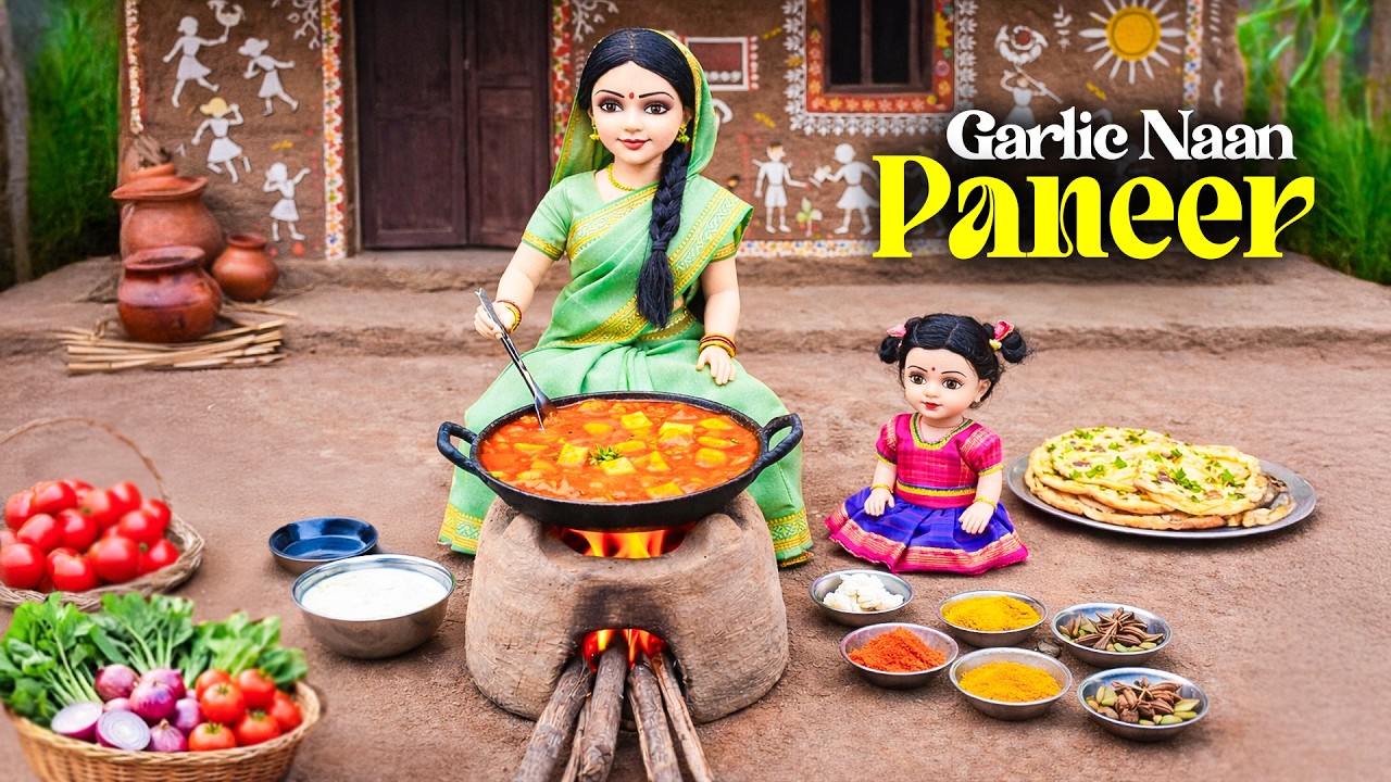 Miniature Doll Women Cooking Paneer Butter Masala & Garlic Naan ASMR | Village Tiny Kitchen Story