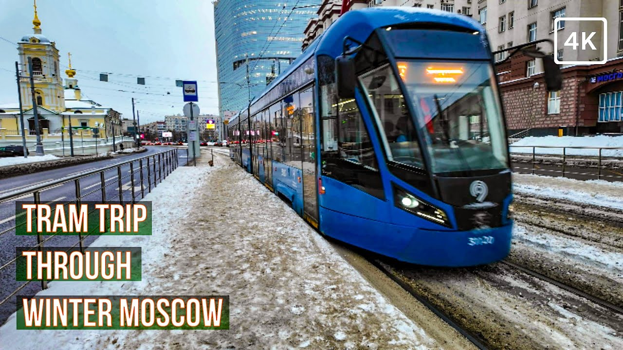 Tram Trip Through Winter Moscow | 4K Ambient Stereo Sound