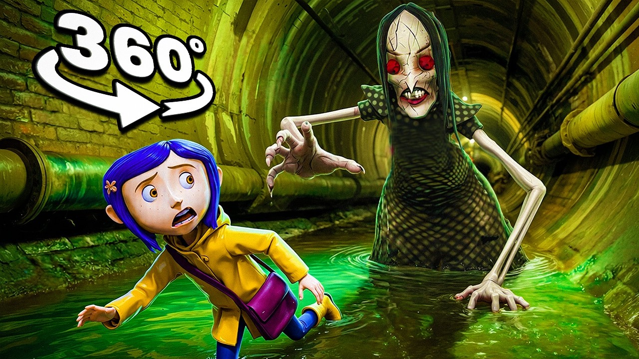 Coraline uwięziona w kanałach z Beldamem | Czy możesz ją uratować? (Straszny film VR 360&deg; 4K)