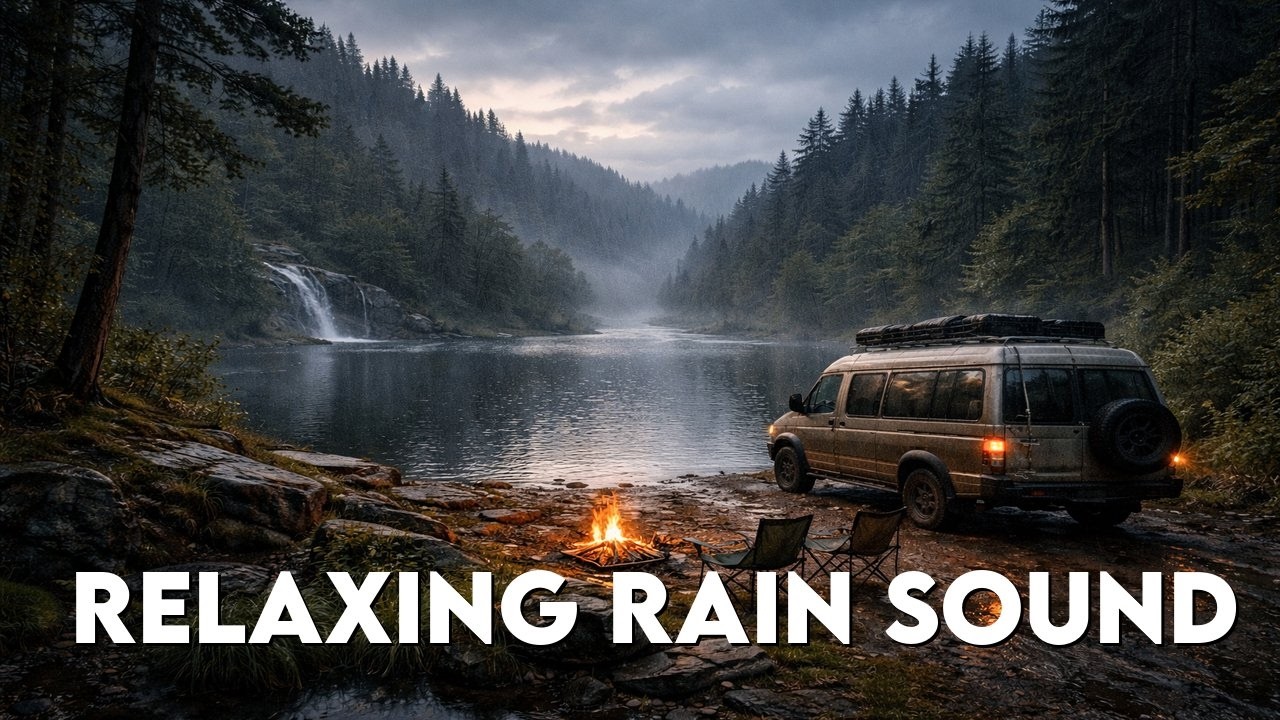 Relaxing Rain Sounds | River Bend Camper Van Morning – Steady Rain