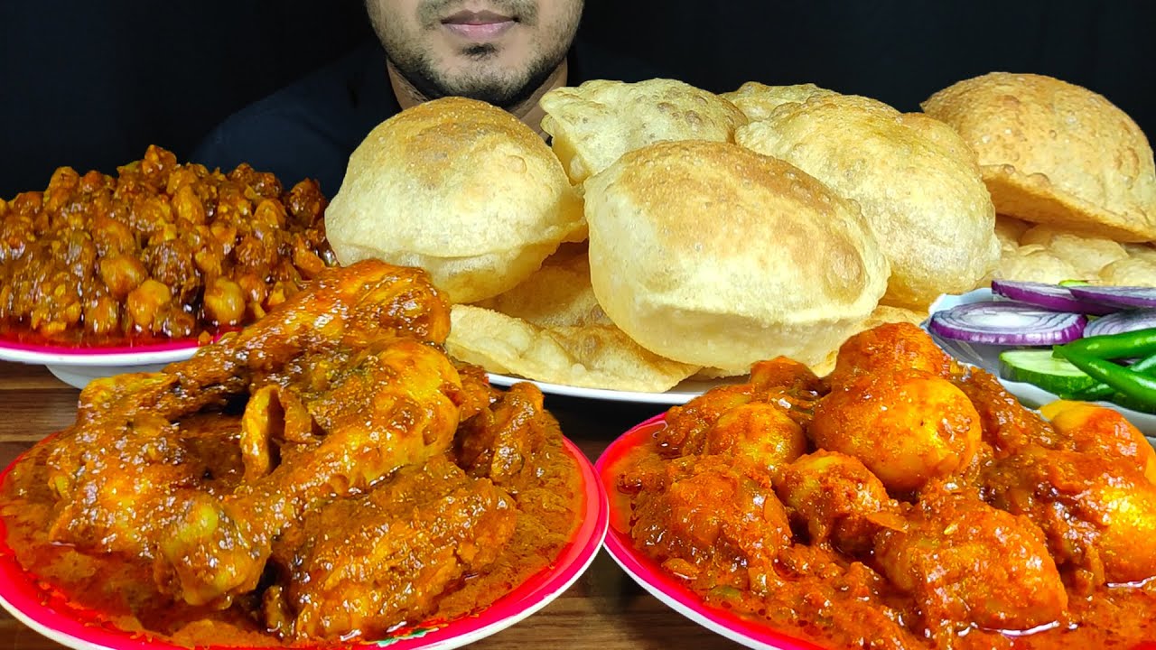 EATING LUCHI+SPICY CHICKEN KOSHA+DUM ALOO+CHOLE MASALA+SALAD | MUKBANG EATING SHOW | EATING SOUNDS