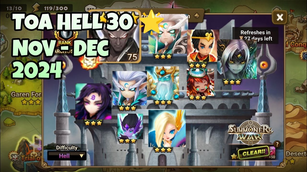 TOA HELL 30 STARS ⭐,   NOV - DEC 2024 [Summoners War : Sky Arena]