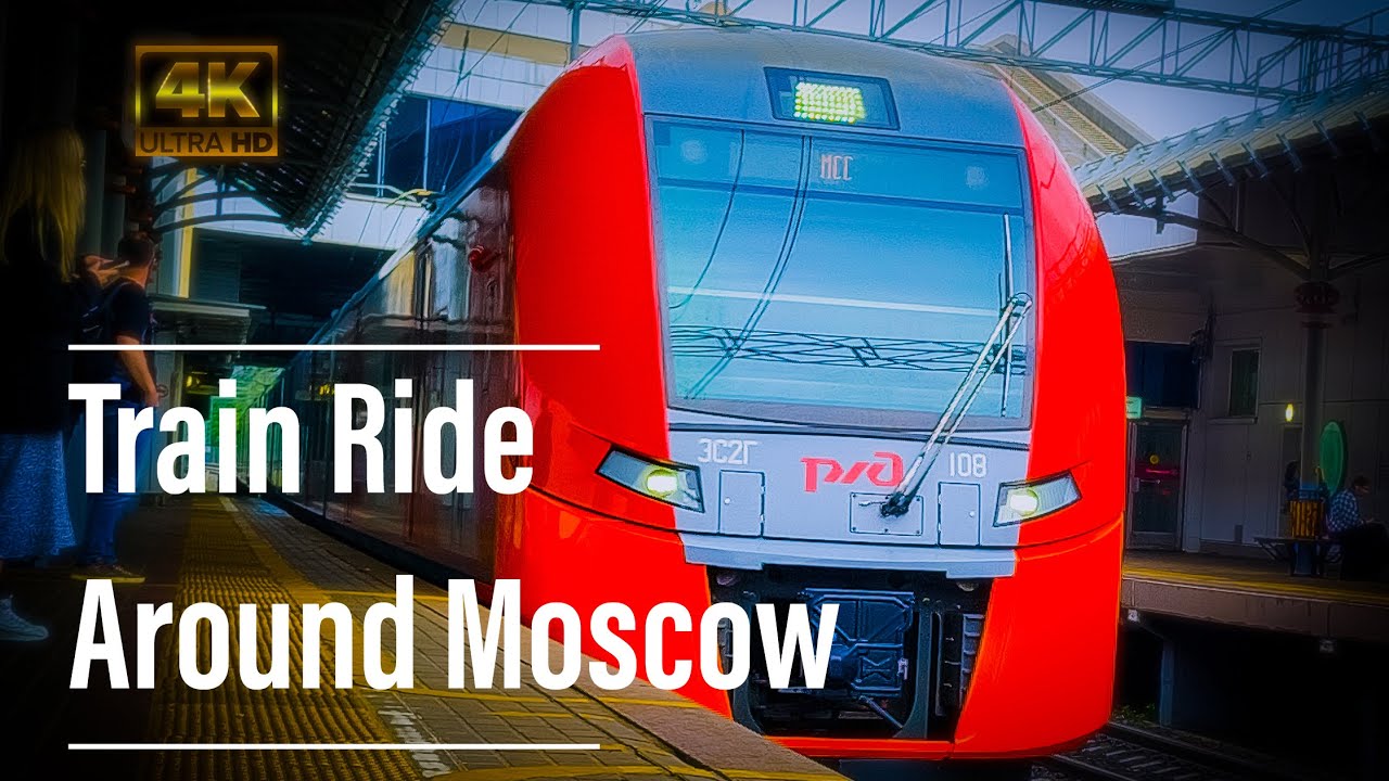 Train station and train ride around the city on The Moscow Central Circle. 4K I've made full circle