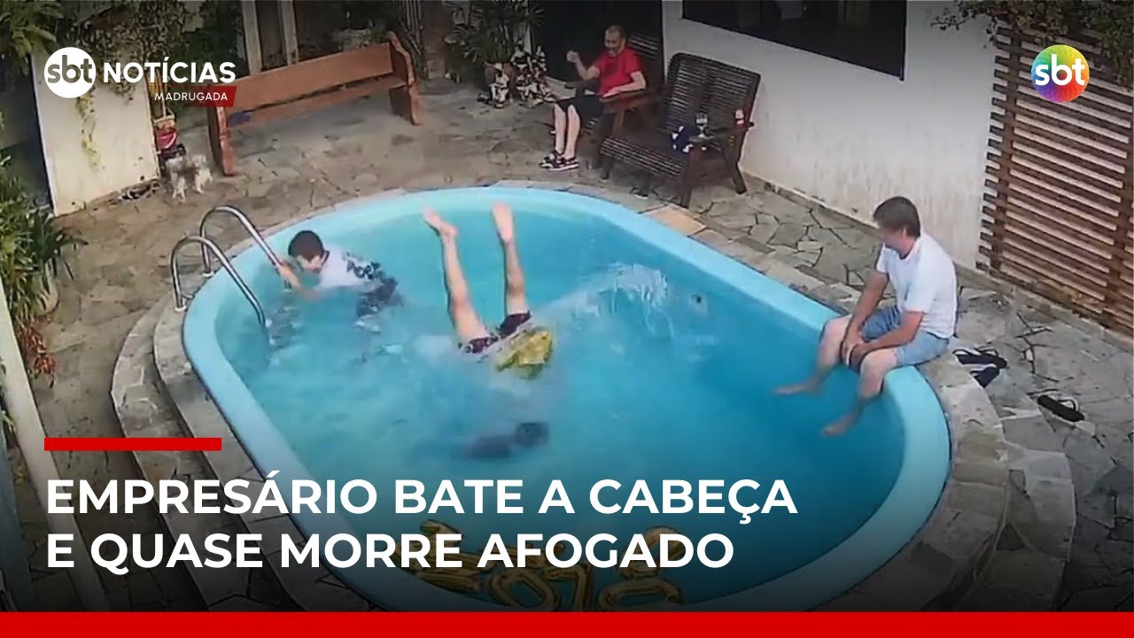Empresário bate a cabeça em mergulho e quase se afoga em piscina no Paraná | #SBTNotícias